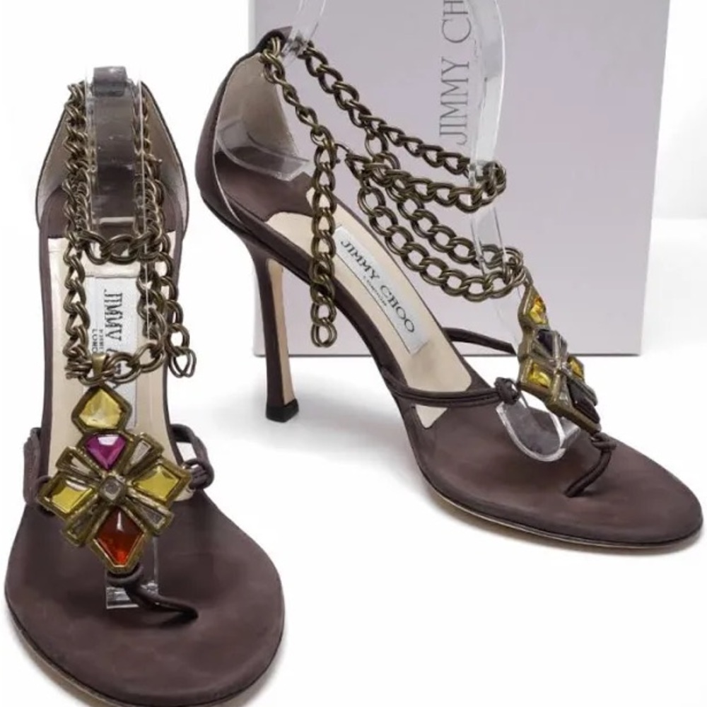 Jimmy Choo Suede T-Strap Sandal Heels